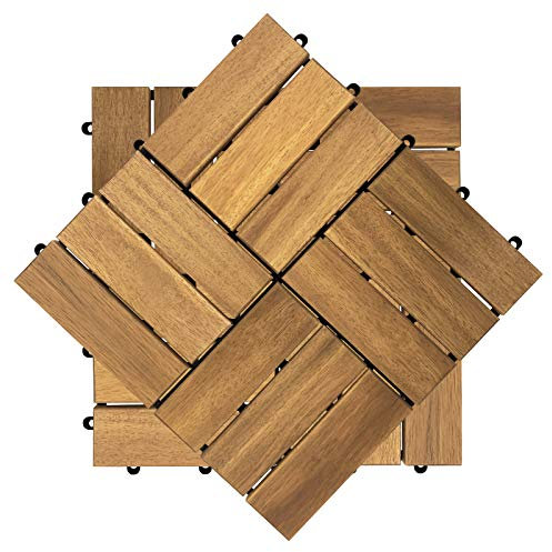 Froadp Bois d'acacia Revêtement de sol Extérieur, 30x30cm Dalles de Terrasse Set, Carreaux de Jardin avec Système de Drainage, Carrelage Clipsable Antidérapants pour Balcon(5m², Type B)