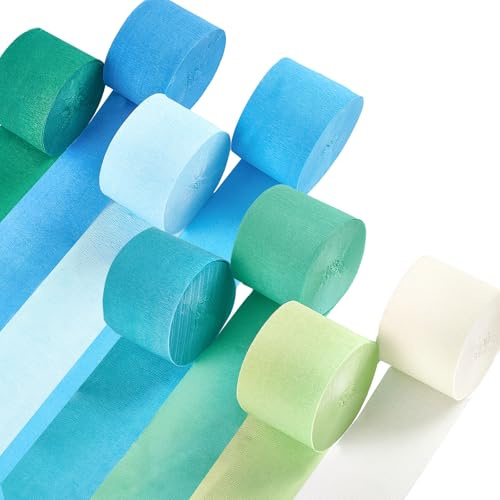 PartyWoo Light Blue Crepe Paper 8pcs 656 FT Beige White Green Streamers