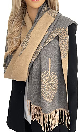 The Accessory Co. Cashmere Tree Life Blanket Scarf - Reversible Scarf Women Pashmina Shawl, Winter Scarfs Women, Large Wrap, Warm, Tree of Life Print Ladies Scarves Long Wraps, Womens Gifts