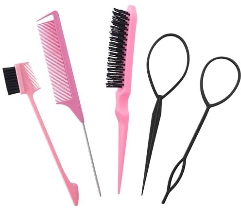 GOTFUN 5 Stück Sleek Bun BüRste Set, Doppelkanten Bürste Teasing Haarbürste Rattenschwanz Kamm Edges Brush Bart Pinsel Haarbürste, Geeignet für Friseurin Frauen Baby Kinder