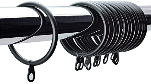 Black Curtain Pole Rings 40mm Strong Metal Curtains Hanging Ring with Sliding Eyelet Rings Hanging Ring Curtain Eyelet Ring Pack of 24.