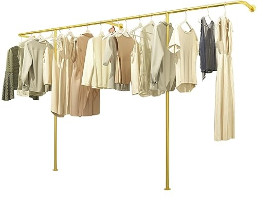 ZOUXIKOU Barra de colgar industrial de metal con tubos gruesos, percha de ropa de pared robusta, perchero para ropa y armario, capacidad máxima de peso de 100 kg (Oro, 250X170CM)