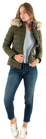 Tommy Jeans Cazadora Acolchada Mujer Basic Hooded Down Jacket con Capucha, Verde (Fatigue Green), S