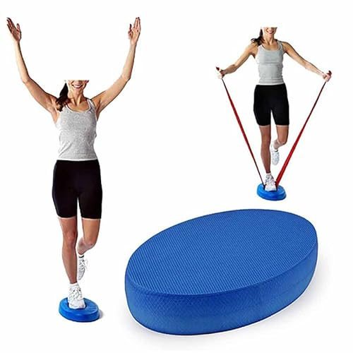 Yelschwa Oval Foam Balance Pads Stable Fitness Exercise Pad Portable Gymnastics Trainer Board Thermoplastic Elastomer Non-Slip Perfect for Physical Therapy Pilates Strength Training Blue (Blue)
