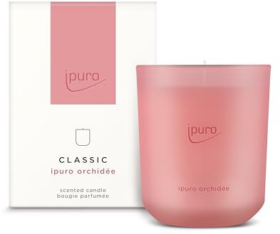 ipuro Classic dekorative Duftkerze - ORCHIDÉE | Duftkerze im Glas mit fruchtigen Noten, sizilianischer Limone, Pfirsich, Veilchen & Maiglöckchen Aroma | Raumduftkerze in rosé 270g