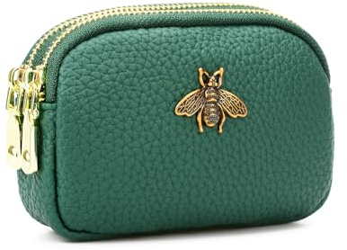 QIUTIMIY Femmes en Petit Sac À Main Pochette Cash Mini Porte-Monnaie Double Poche À Fermeture Éclair avec Porte-clés,Vert