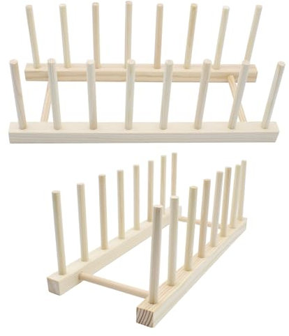 TETEWEVER 2 Pièces Rangement Vaisselle en Bois avec 7 Emplacements Égouttoir Vaisselle Porte Assiette pour Planches à Découper, Assiettes, Bols, Tasses, Livres