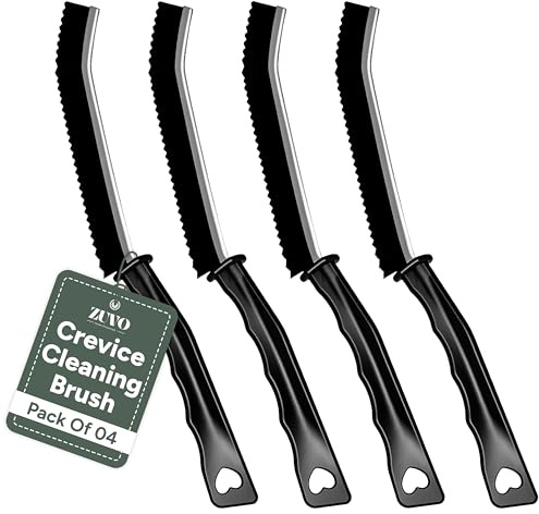 Zuvo Crevice Cleaning Brush Set (4 Pack) – Hard Bristle Gap & Grout Cleaning Tool with Long Handle – Window, Tile & Kitchen Scrubber