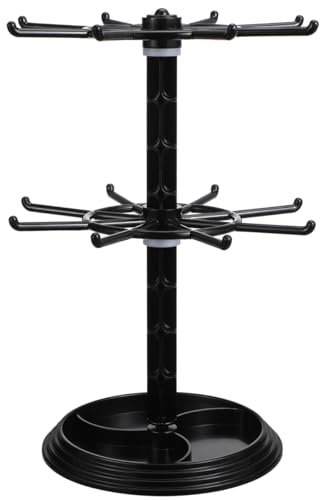 Garneck Rotating Jewelry Display Stand for Necklaces - Earrings - and Keychains 2 Tier Plastic Organizer Rack for Retail and Home Use Keyring and Pendant Holder