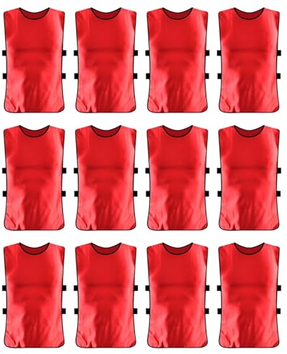 BESTORI Pettorine per Allenamento a Squadre 12 Pezzi Adulti Mesh Scrimmage Gilet Traspirante Large Rosso
