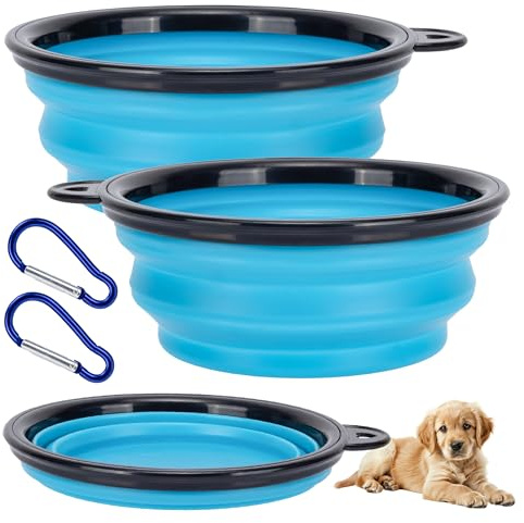 GCR ANIMALS STORE - [Set da 2] Ciotola Pieghevole Per Cani e Gatti in Silicone Alimentare, con Moschettone, Ciotole Per Cani di Piccola e Media Taglia, Ideale per Acqua e Cibo in Viaggio.
