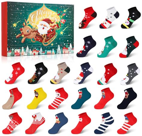 Jodimitty 24 pares de calcetines de Navidad para mujer, calendario de Adviento 2026, calcetines de peluche para mujer, calendario de Navidad, calcetines de Navidad, set de regalo