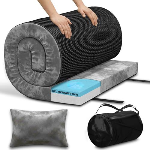 Unique Impression Single Foldable Gel Memory Foam Floor Mattress – Roll Up Topper Pad, Portable Guest Bed for Camping, Camper Van & Home (190x75x7.5cm)