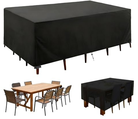 Funda Mesa Exterior Impermeable Funda para Muebles de Jardín Exterior Anti Viento, Anti UV Tela Oxford 420D Cubierta Muebles Terraza Conjuntos de Mesa, Sofá-Black||210x120x115cm(LxWxH)