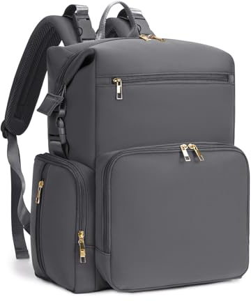 CEI-CEI Baby Wickeltasche/Rucksack mit Isolierter Flaschentasche, Wasserdichtes Neoprengewebe, Wickelrucksack Groß, Windeltasche für Unterwegs Mommy Bag mit Wickelunterlage(Dunkles Grau)