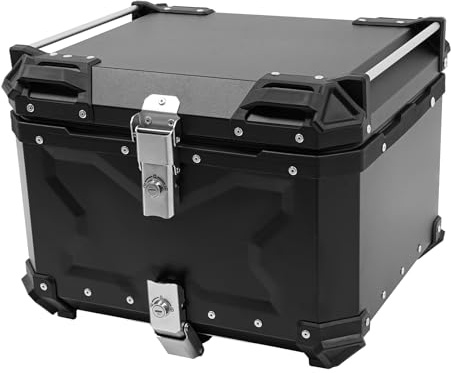 MEELRYD Motorrad Topcase 55L, Aluminium Motorradkoffer mit Sicherheitsschloss & wasserdichtem Design, Universal Heckbox für Helm, Gepäck & Reisen, Motorrad Gepäckträger Koffer Schwarz