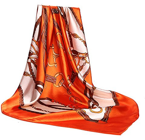 Foulard en soie pour femme - Grand carré Satin 90 cm - orange - 89 cm