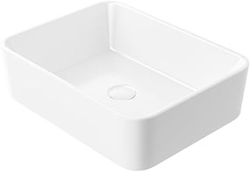 Eridanus Lavabo rectangulaire de salle de bain à poser, lavabo carré en céramique, lavabo en porcelaine vitrifiée pour meuble de lavabo, blanc brillant – 480 x 370 x 135 mm