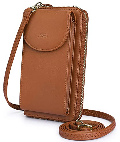 S-ZONE PU Leather RFID Blocking Crossbody Cell Phone Bag for 6.7 Inch Cellphone Women Leather RFID Blocking Wallet Purses with Credit Card Slots