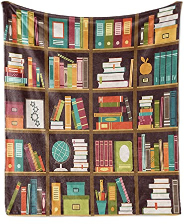 Lunarable Science Throw Blanket, Books on Box Formed Bookshelves Volume Encyclopedia and Stationery Elements, Flannel Fleece Accent Piece Soft Couch Cover for Adults, 60 x 80, Multicolor