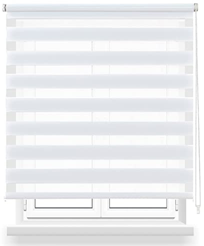 Estor Enrollable de Doble Capa Noche y Día 120x180cm (Ancho x Largo), Persiana Enrollbale para Ventana, Medida de la Tela 117x175cm(Blanco)