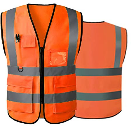 AKEIVN Sicherheitswesten Warnweste Reflektierende Weste mit 5 Taschen, Reißverschluss vorne Arbeitsweste-Unisex