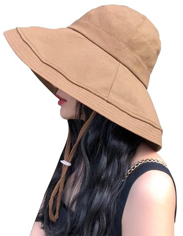 DRIONO Wide Brim Bucket Hat - UPF50+ Protection Travel Beach Sun Hat with Semi-Rigid Adjustable Foldable Brim (Khaqi)