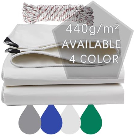 Jianyana Lonas, PVC 440 g/m² Lona Impermeable Exterior Lona Remolque Lona Piscina con Ojales, Diez Metros de Cuerda, Colore: Blanco (1.8 x 2.5 m)