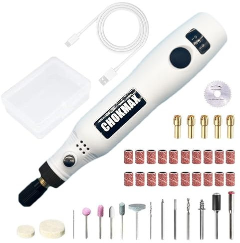 CHOKMAX Mini Multifunktionswerkzeug, 3.7 V Li-Ion Mini-Drehwerkzeug-Set mit 3 variabler Geschwindigkeit, 42-teiliges Zubehör-Set, elektrische Drehschleifmaschine zum Polieren, Reinigen und Gravieren