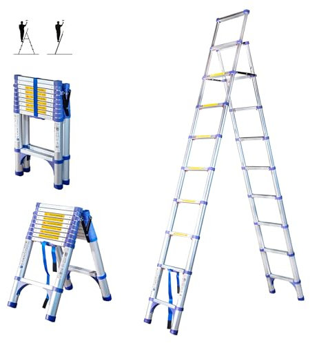 Scala telescopica a 10 gradini EXTENDACT10, Scala telescopica 2,9m+2,6m, scala pieghevole telescopica, Alt. max lavoro 4,4m, Garanzia 5 anni, Hostrom