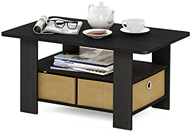 Furinno ANDREY Coffee Table, Small Modern Coffee Table with Storage and Bin Drawer, Side Table for Living Room, Bedroom, Home Office, Dark Espresso