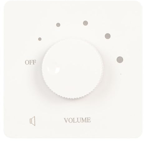 50W in Wall Volume Control, Flush in Wall Plate Rotary Knob 5 Gears Tuning Knob Volume Controller for Home Ceiling Speakers Multimedia Audio Controller (White)