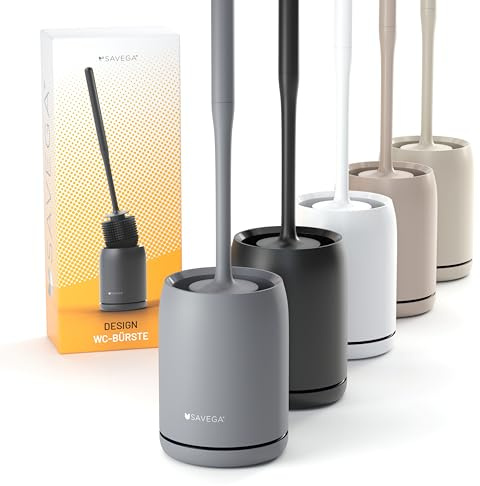 SAVEGA – Klobürste aus Silikon – Toilettenbürste für die Wandmontage – WC Bürste ohne Bohren - Klobürstenhalter - Toilet Brush - WC Bürstengarnitur – Toilettenbürstenhalter - Toilet Brush (Grau)