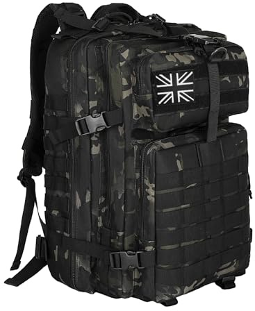 WOLT | Tactical Backpack for Men 45L Military Backpack Large 3 Day Molle Assault Pack Rucking Backpack for Survival Hiking, Camouflage Black