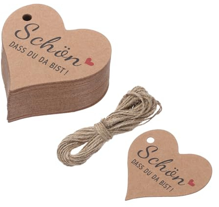 Kvartsman 100 stycken presentetiketter kraftpapper etiketter gåva hängande etiketter, hjärta vackert att du da är kort med 20 meter jutesnöre för presentförpackning jul, svart