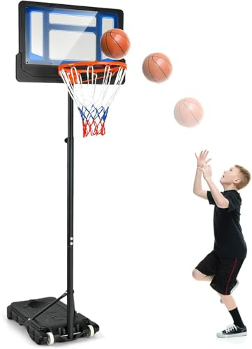 FANTASK Supporto da basket regolabile in altezza, 90-210 cm, con supporto e 2 ruote, per bambini, ragazzi