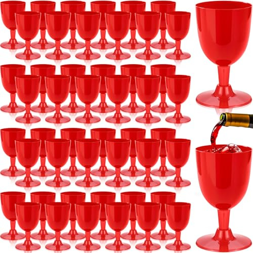Mimorou 50 Pcs Red Plastic Wine Glasses for Wedding 5.4 oz Small Disposable Goblets with Stem, Unbreakable Plastic Drinking Glasses Drinkware Cup for Wedding Birthday Mother's Day Party Supplies