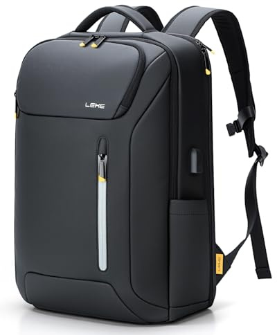 Lekebobor Laptop Backpack for Men, 17.3 Inch 30L Water-Resistant Business Rucksack with USB Charging Port for Travel, Work Commute and Overnight Trips, Black