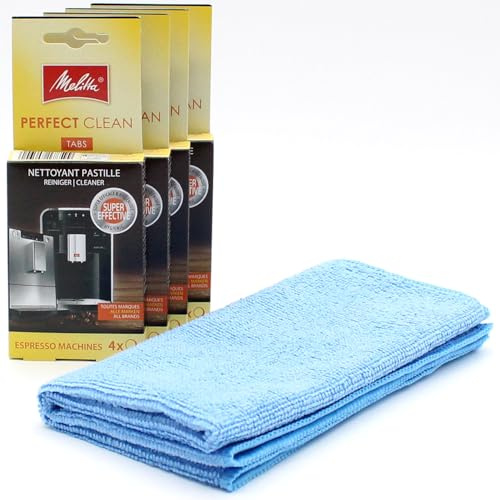 PakTrade 16 Tabletas de Limpieza para Cafeteras Automáticas + paño de Microfibra Compatible con Melitta Caffeo Lattea 6571818, 16 Tabs x 1,8 g, Pastillas para máquinas de Café Expreso