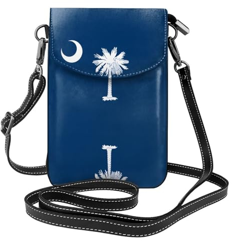 Cartera pequeña cruzada para teléfono con la bandera de Carolina del Sur con tapa abatible, perfecta para ir de compras, viajes y uso diario.