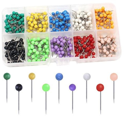 500 Pcs Push Pins, 1/8 Inch Cork Board Pins, Round Head Steel Tips, 10 Vibrant Colors for Map, Fabric, Poster