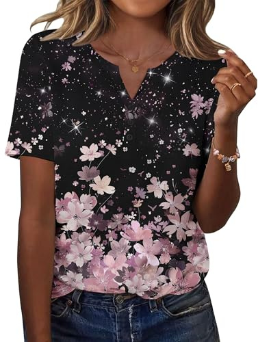 Zeagoo Kortärmad T-shirt dam sommar V-ringad blusar mode ledig tunika skjorta elegant basic lätt stretchig t-shirt toppar S-XXL