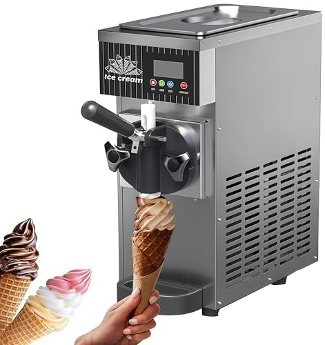 Kommersiell glassmaskin, 7,5 l/h kapacitet, 450 W bänkskivsglassmaskin med en smak, LED-panel med automatisk rengöring och förkylning, för restauranger, snackbarer silver