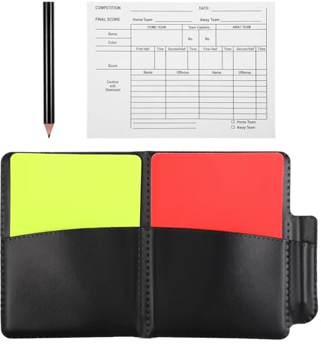 Larrel Ensemble d'arbitre, cartes d'arbitre (rouge et jaune) avec étui en cuir, papier d'enregistrement et crayon en PVC, carte rouge et jaune pour jeu de football, sports scolaires, sport