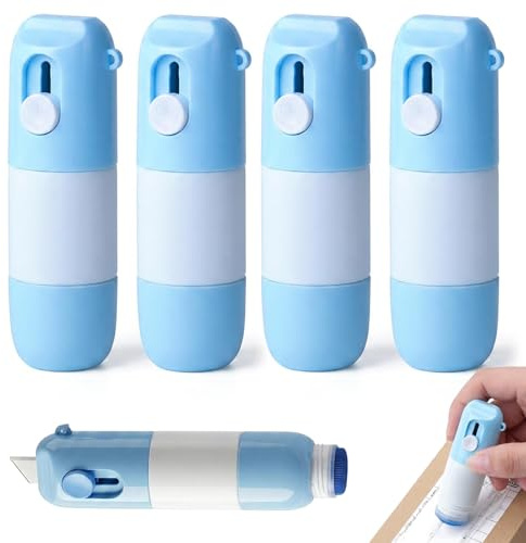 4 cortadores de cajas 2 en 1 y borrador de papel térmico, borrador de papel térmico a base de agua con cortador de desembalaje, removedor de tinta térmica, líquido de cubierta de privacidad para