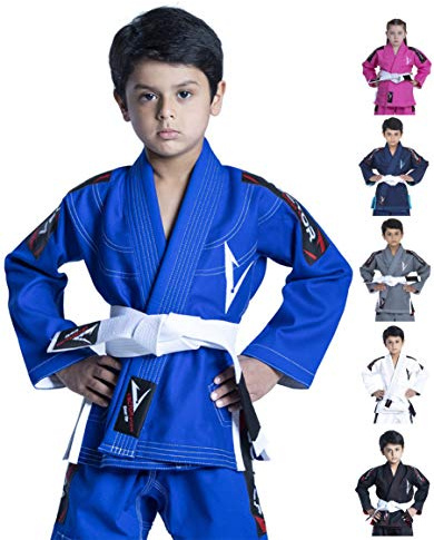 Vector Kids Brazilian Jiu Jitsu BJJ Gi with Free White Belt 100% Cotton Pearl Weave Kimono Ultra Lightweight Preshrunk Fabric (Blue, K00)