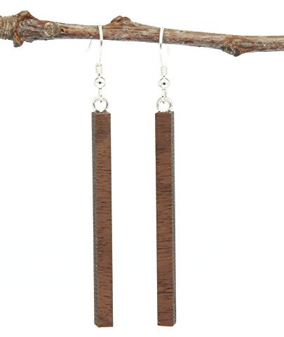 NaturSchatulle Holzohrringe Stab Nussbaum Ohrstecker Holz Stabform 925 Sterling Silber Holzschmuck Ohrringe Damen Ohrschmuck