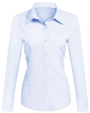 Toocool - Camicia Donna Slim Fit Manica Lunga Camicetta Blusa Aderente Cotone C-S020 [S,Celeste]