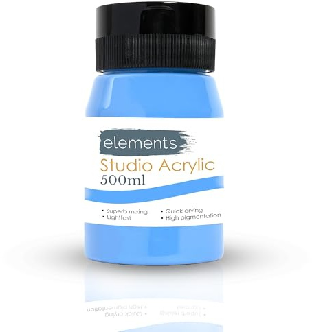 Elements 500ml Acrylic Paint 500 ml Tub - Quick Drying Acrylic Paints with High Pigment and Vibrant Colour Pigment Cerulean Blue