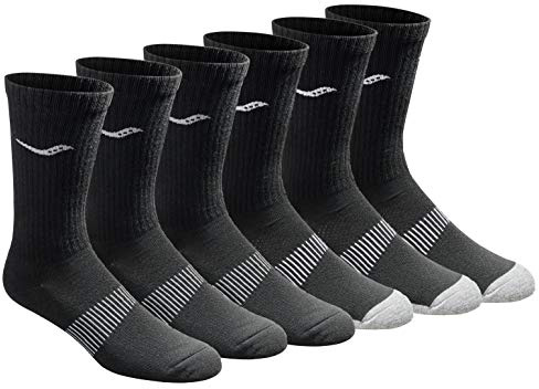 Saucony Men's RunDry Mesh Ventilating Comfort Fit Performance Crew Socks, Available in L-XL (3, 6, 12, Black (6 Pairs), Large